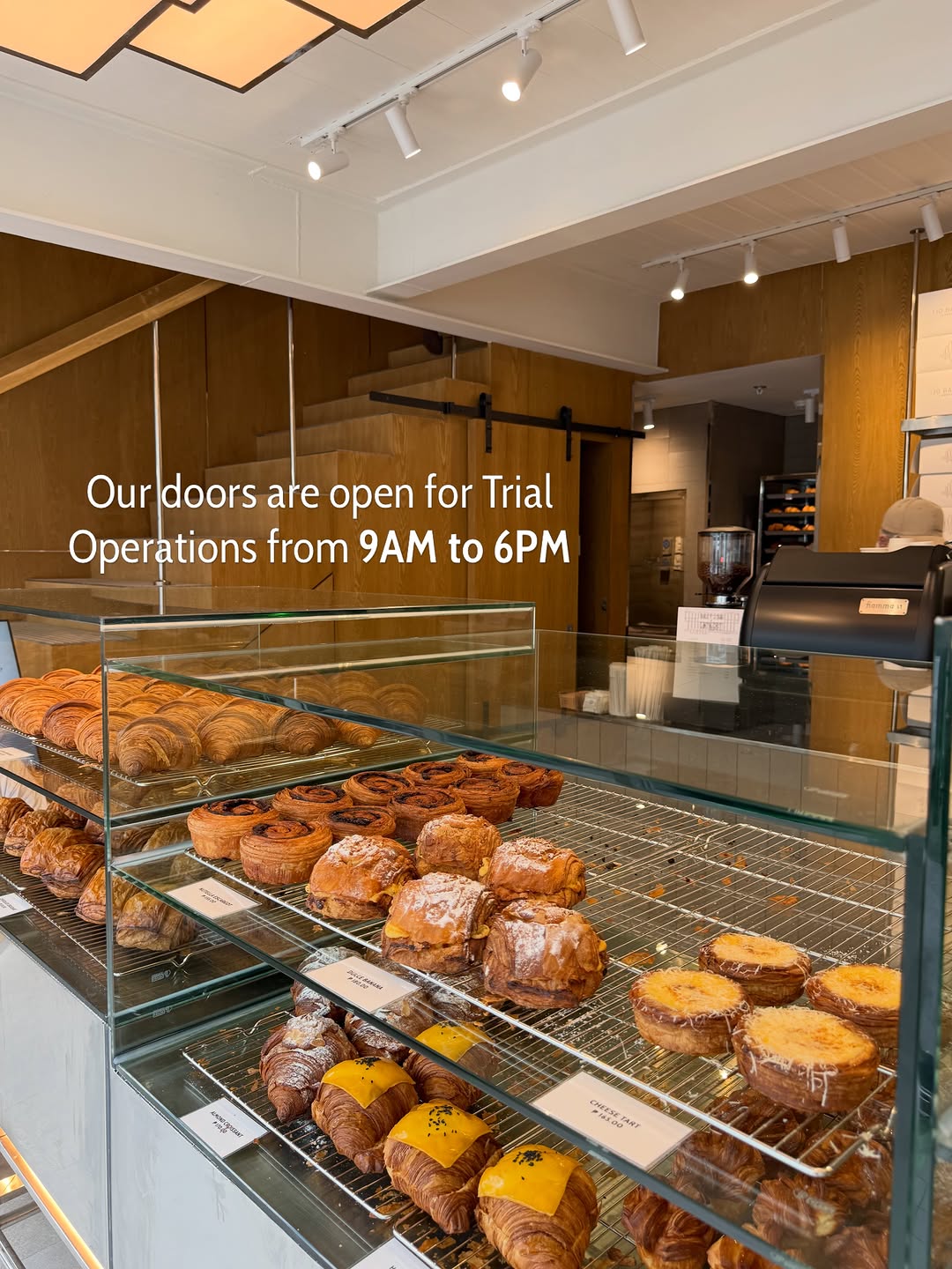 IJO BAKERY pastry display case with fresh croissants and pastries